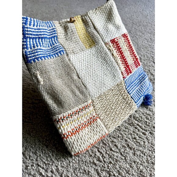 Woven MARIA LA ROSA ITALY Patchwork PURSE Shoulder Bag 10x10" Leather Strap Vtg - Picture 4 of 8